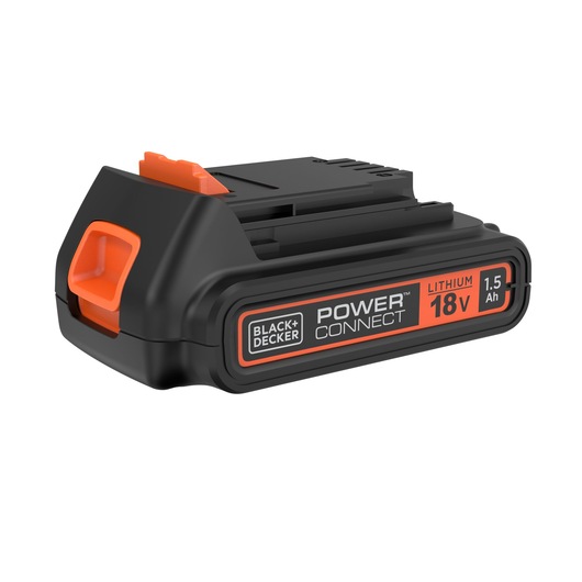 Front-side view of the BLACK+DECKER POWERCONNECT 18V 2.0Ah lithium-ion battery.